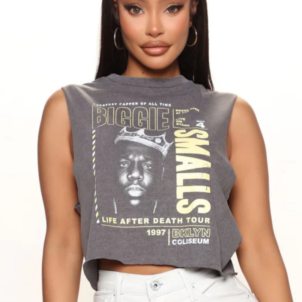 Biggie Smalls Sleeveless Top | Grey Wash | Size M | 100% Cotton Graphic Tank